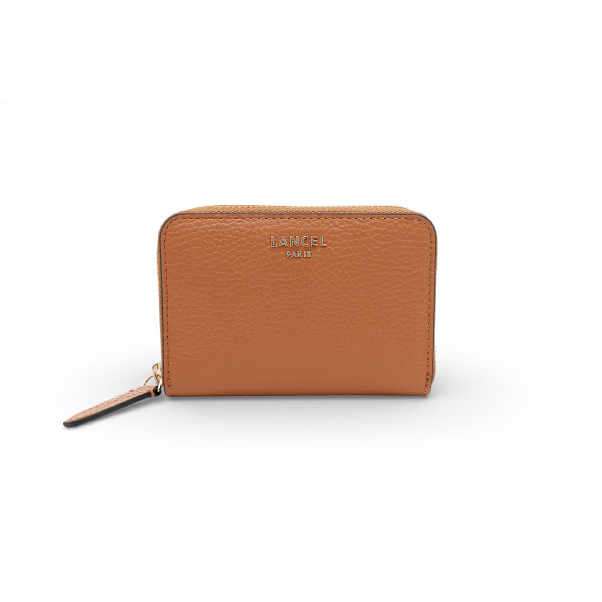 Petit portefeuille zippé Lettrines en cuir - Camel
