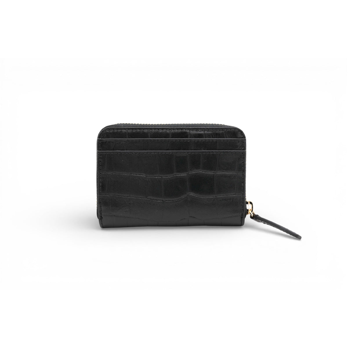 Petit portefeuille zippé Lettrines en cuir - Noir