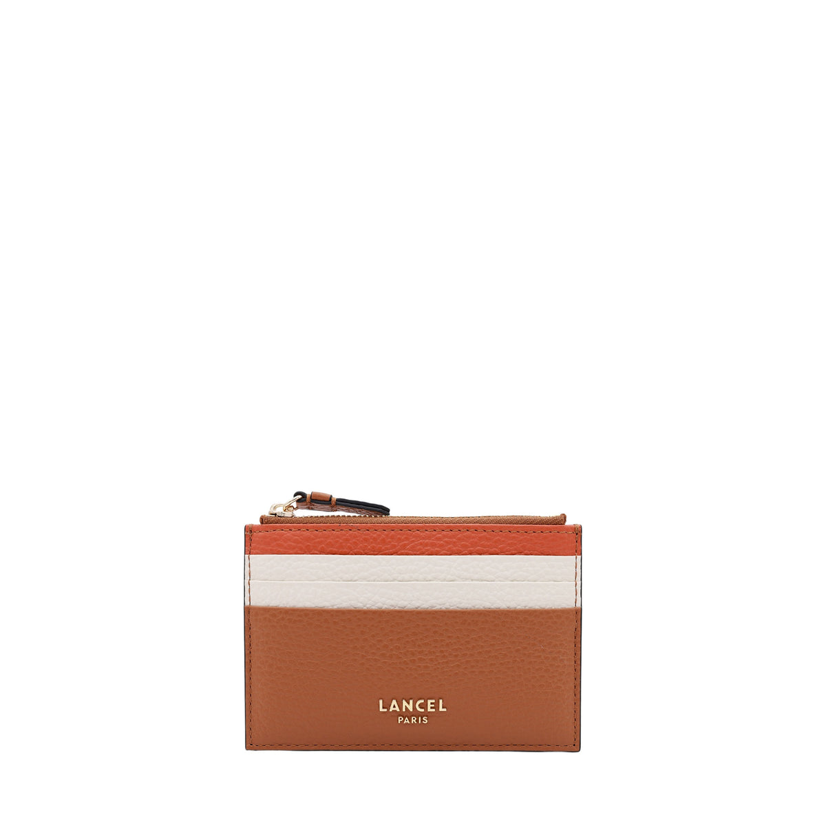 Lettrines L zipped leather card holder - Multicoloured Camel