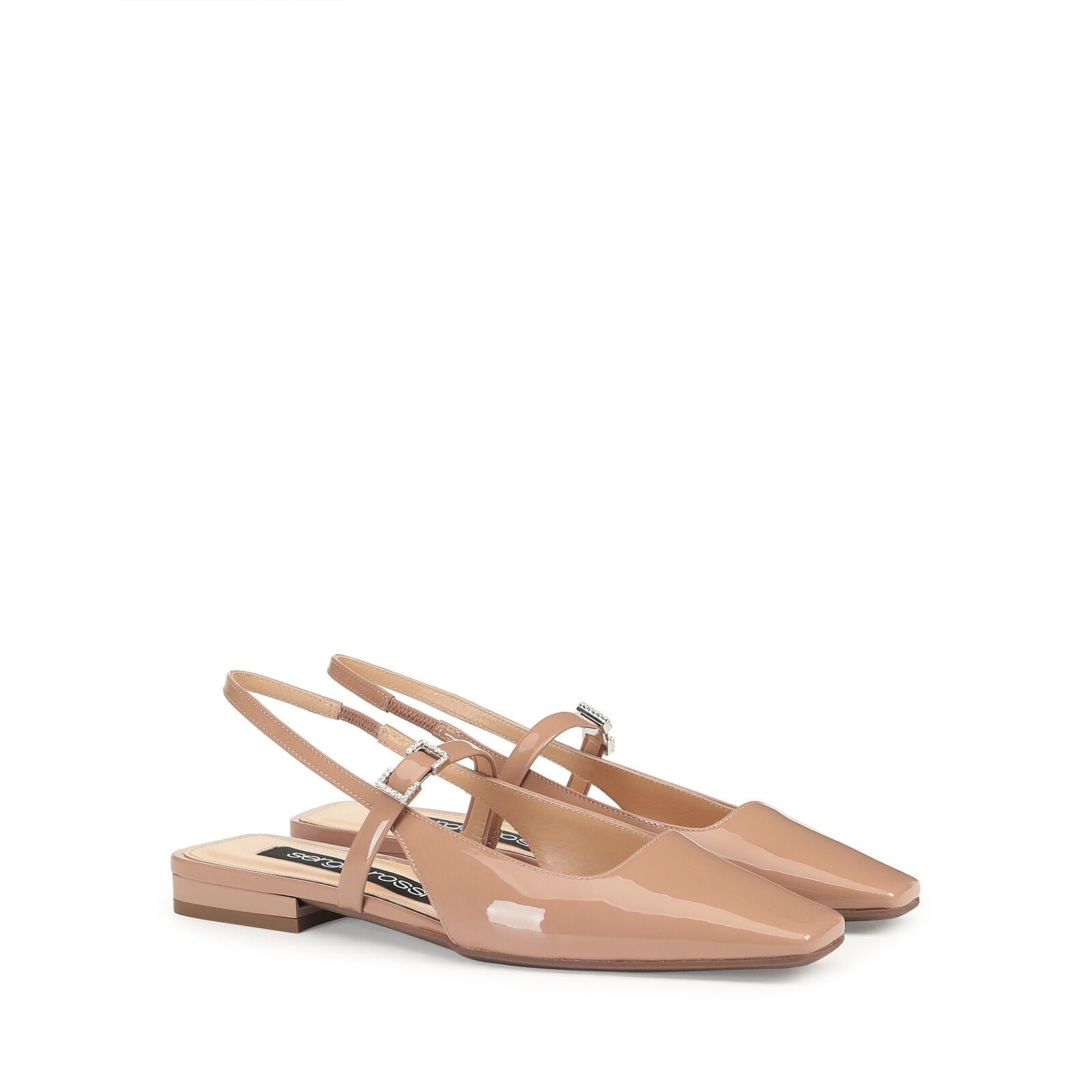 Slingbacks plates à strass en cuir - Bright Skin