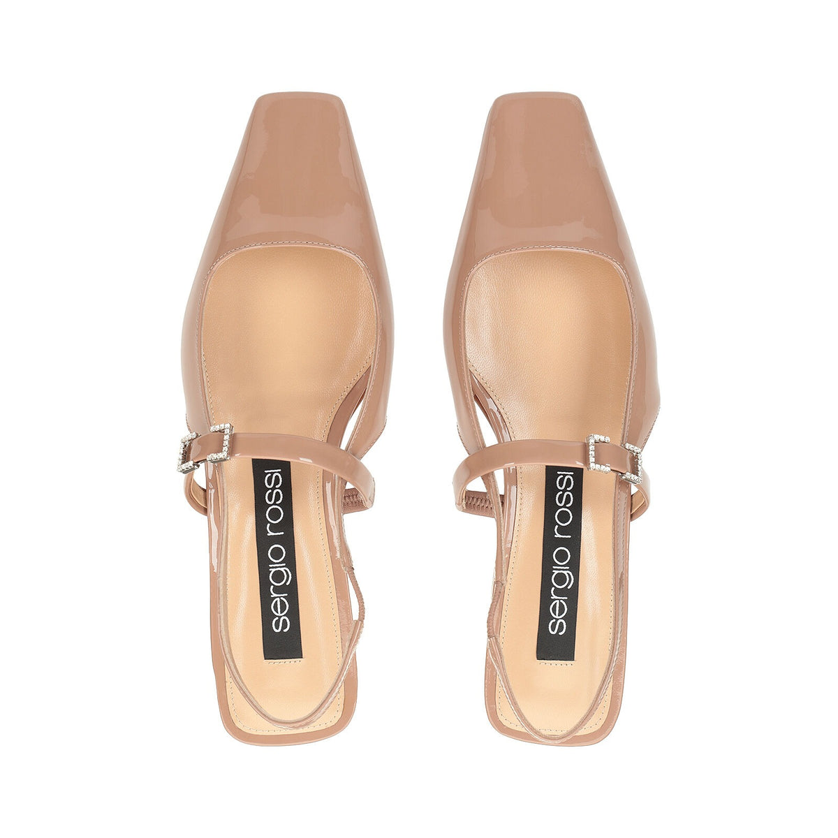 Slingbacks plates à strass en cuir - Bright Skin