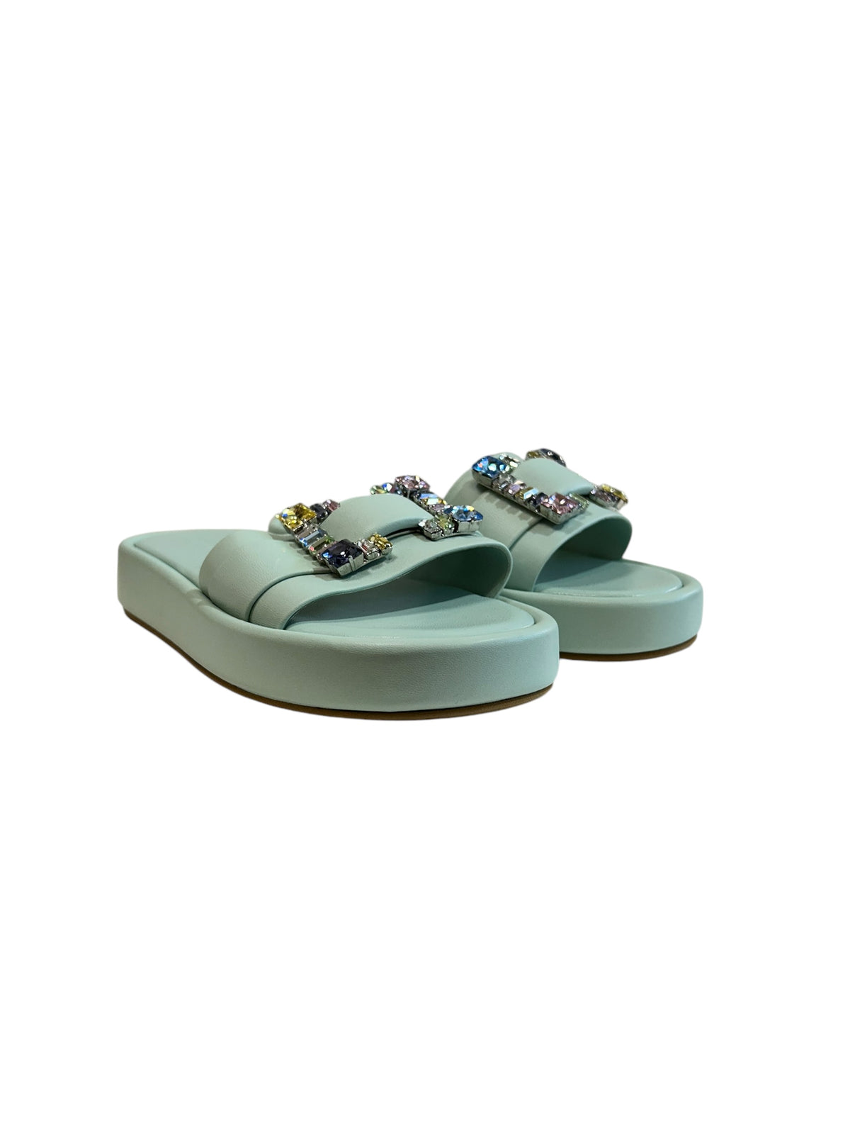Mules plates ornées de strass en cuir - Agave