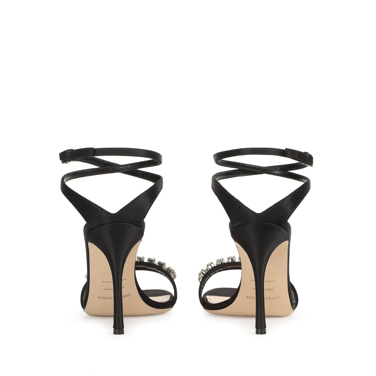 SANDALES EN SATIN EN CRÊPE GODIVA + BRODERIE DE CHAÎNE STRA