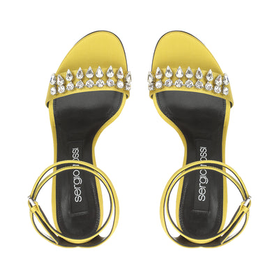 Godiva 90 Heeled Sandals - Chartreuse & Nikel & Crystal