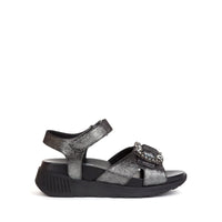 Sandales plates avec strass en cuir - Antracite