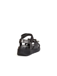 Sandales plates avec strass en cuir - Antracite