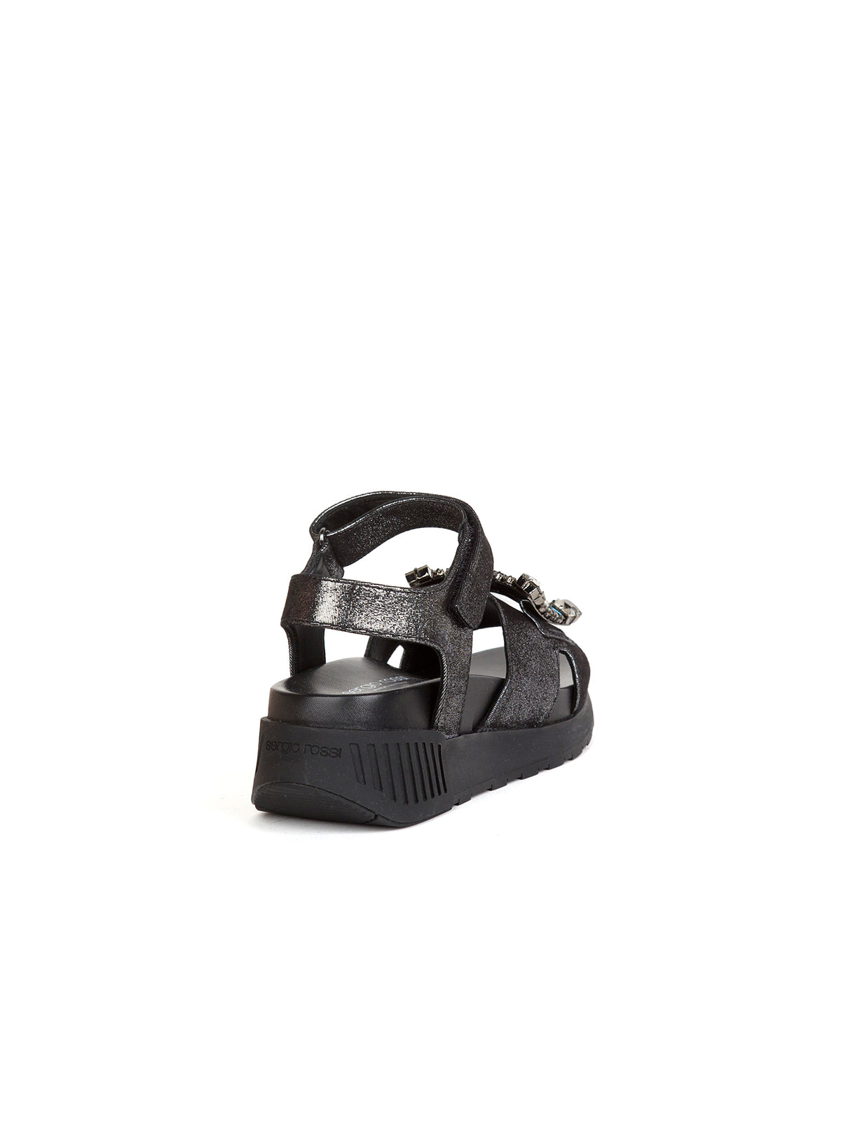Sandales plates avec strass en cuir - Antracite