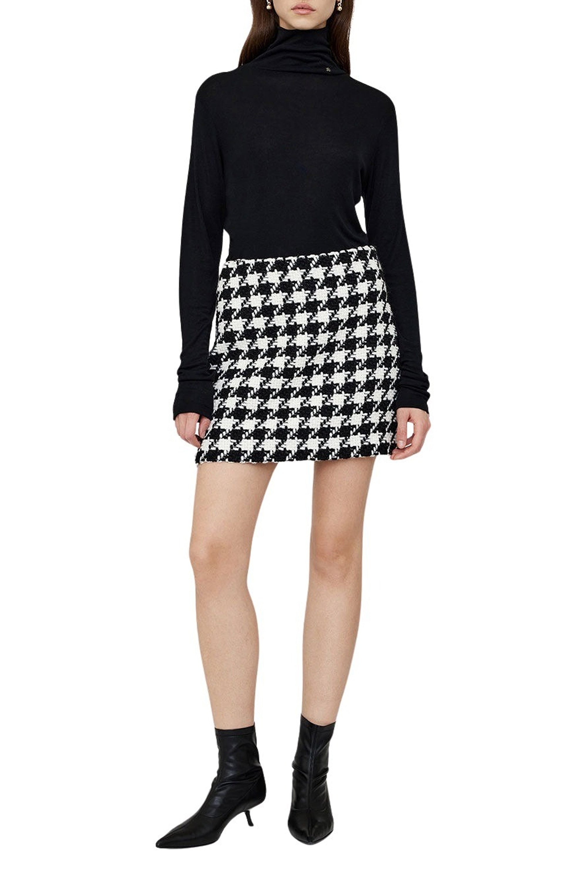 ADA SKIRT - BLACK AND WHITE HOUNDSTOOTH