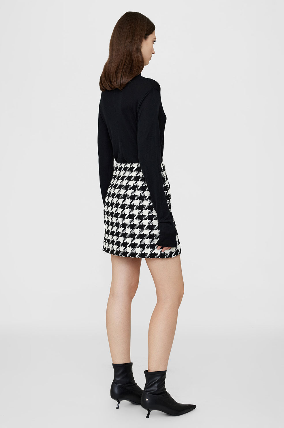ADA SKIRT - BLACK AND WHITE HOUNDSTOOTH