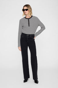 ALESSIA LONG SLEEVE TEE - CREAM AND BLACK STRIPE