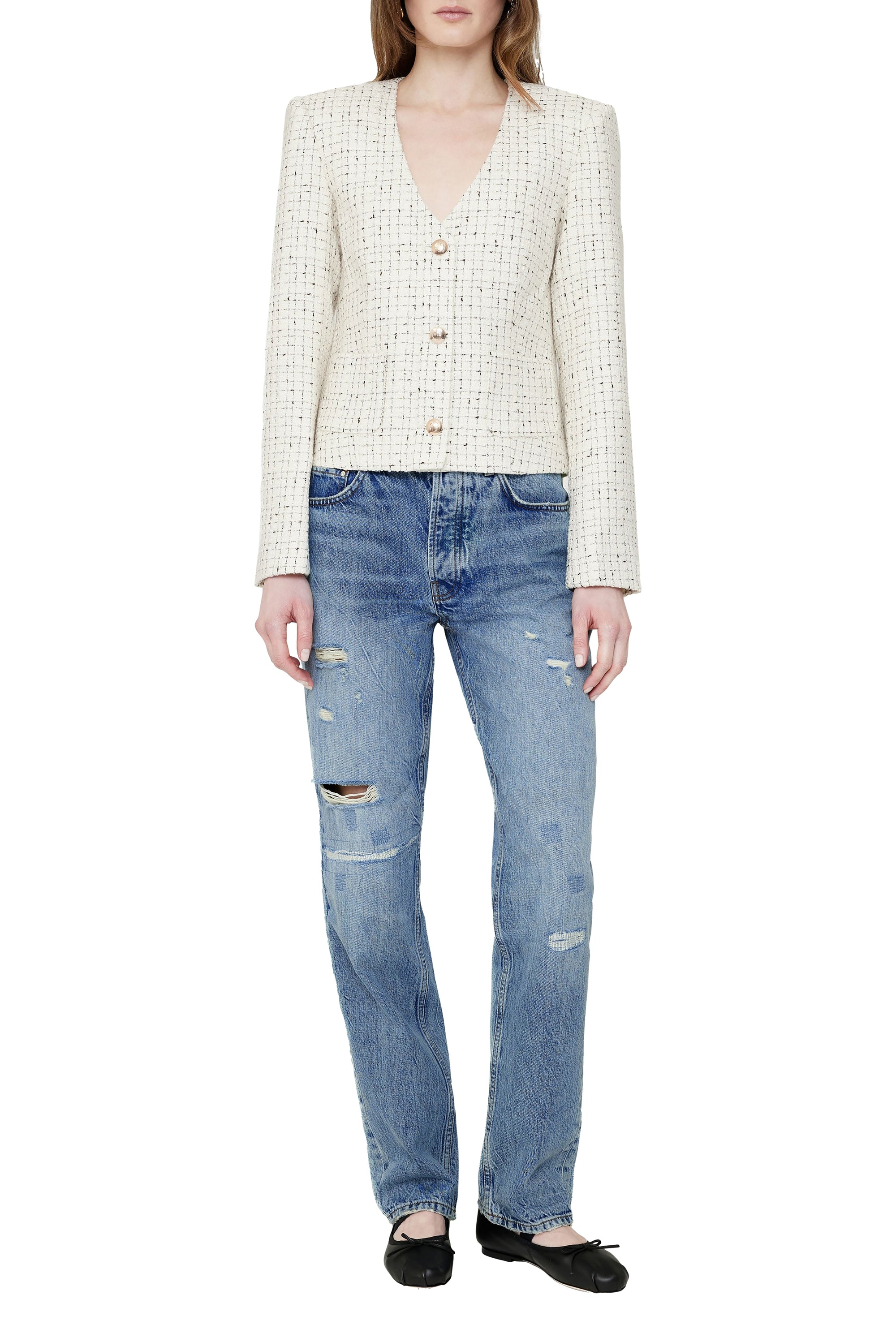 ANITTA JACKET - CREAM AND BLACK TWEED