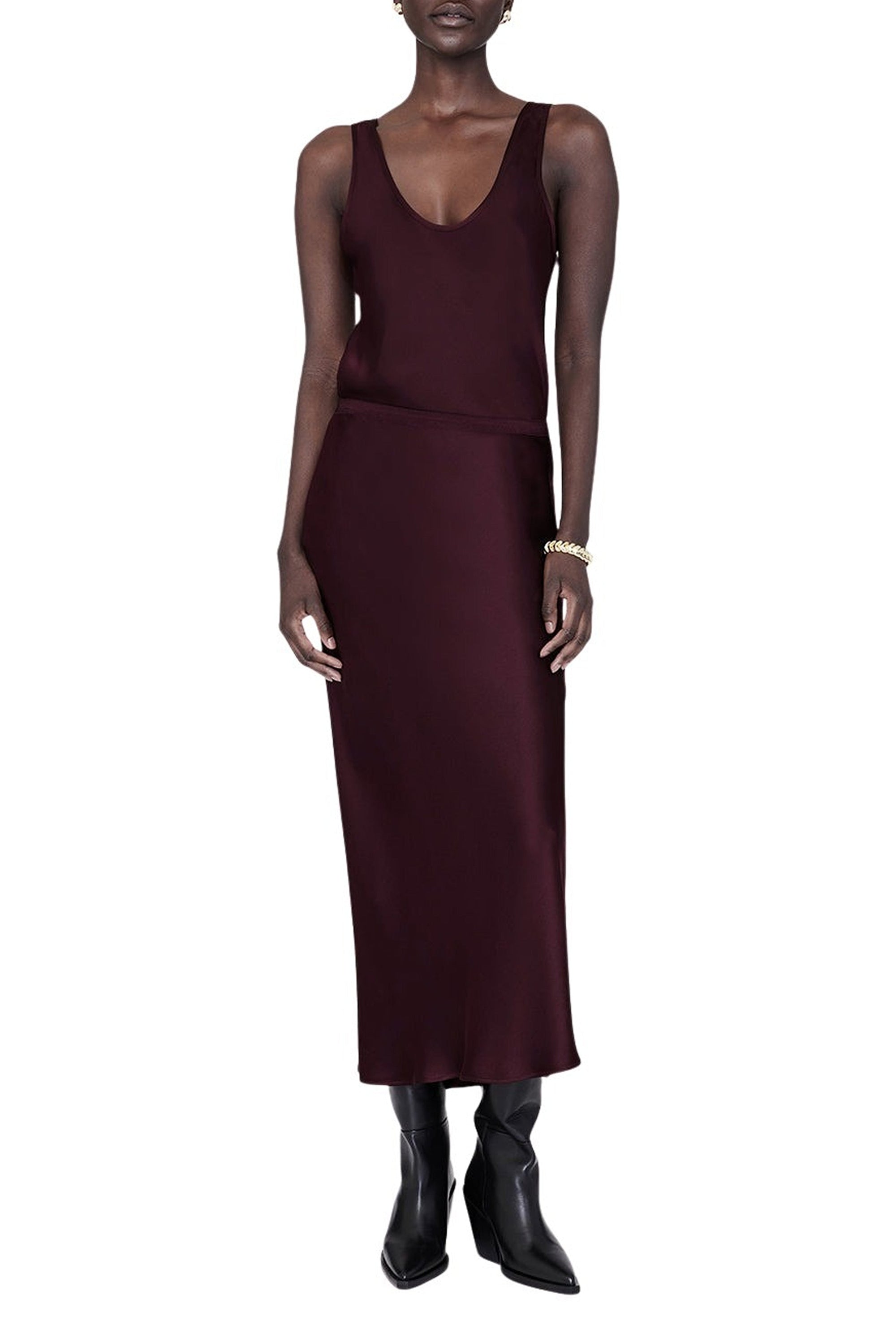 BAR SILK SKIRT - BORDEAUX