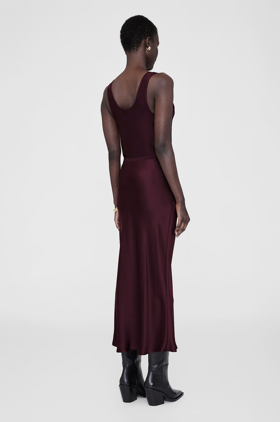 BAR SILK SKIRT - BORDEAUX