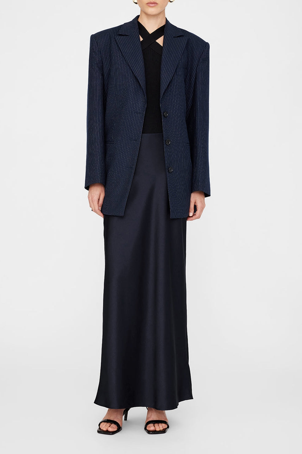 Jupe longue Bar en soie - Navy