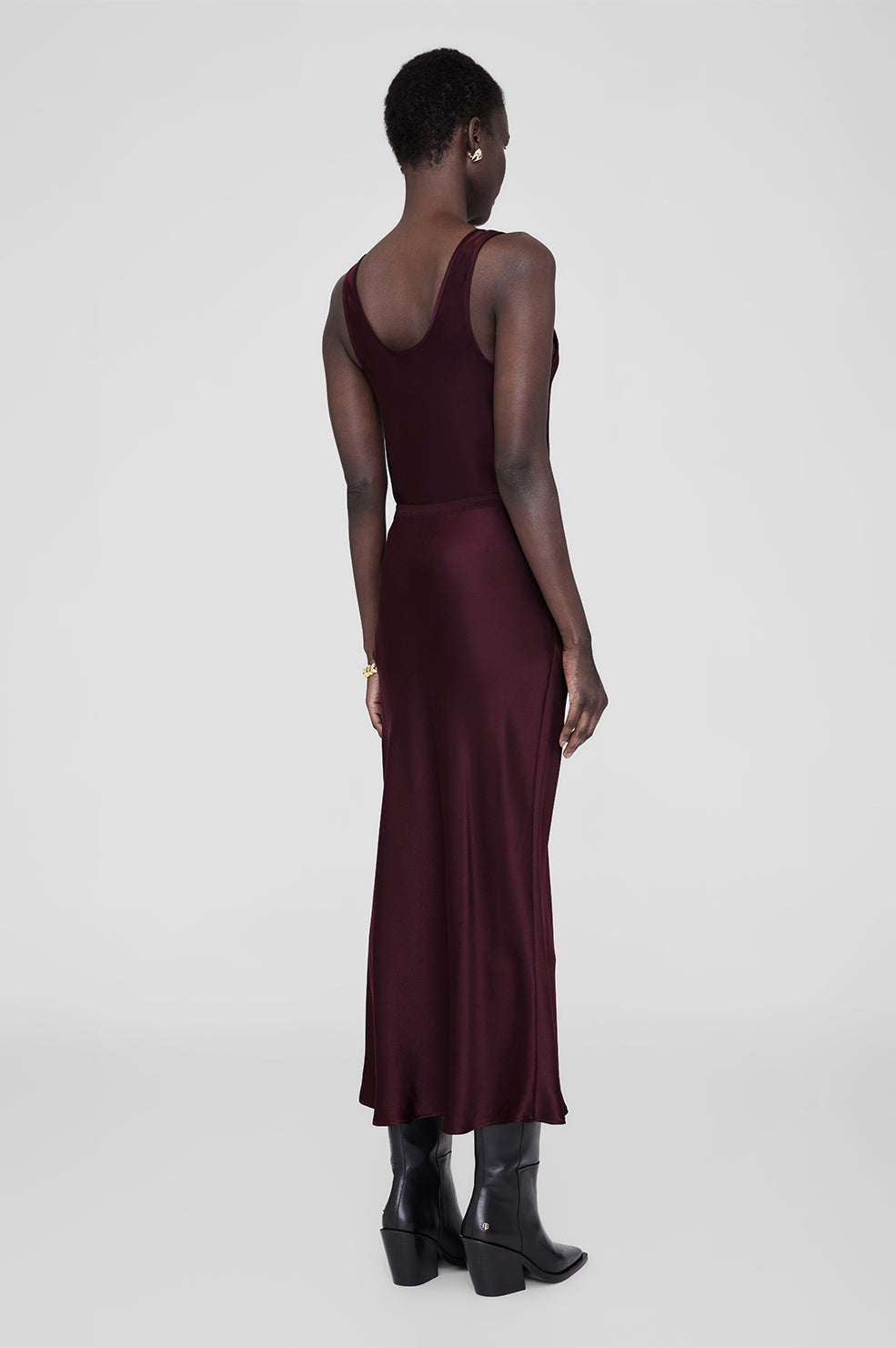 Jupe midi Bar en soie - Burgundy