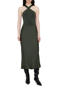 BAR SILK SKIRT - DARK OLIVE
