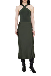 2qty RELIQUAT 95€ / BAR SILK SKIRT - DARK OLIVE
