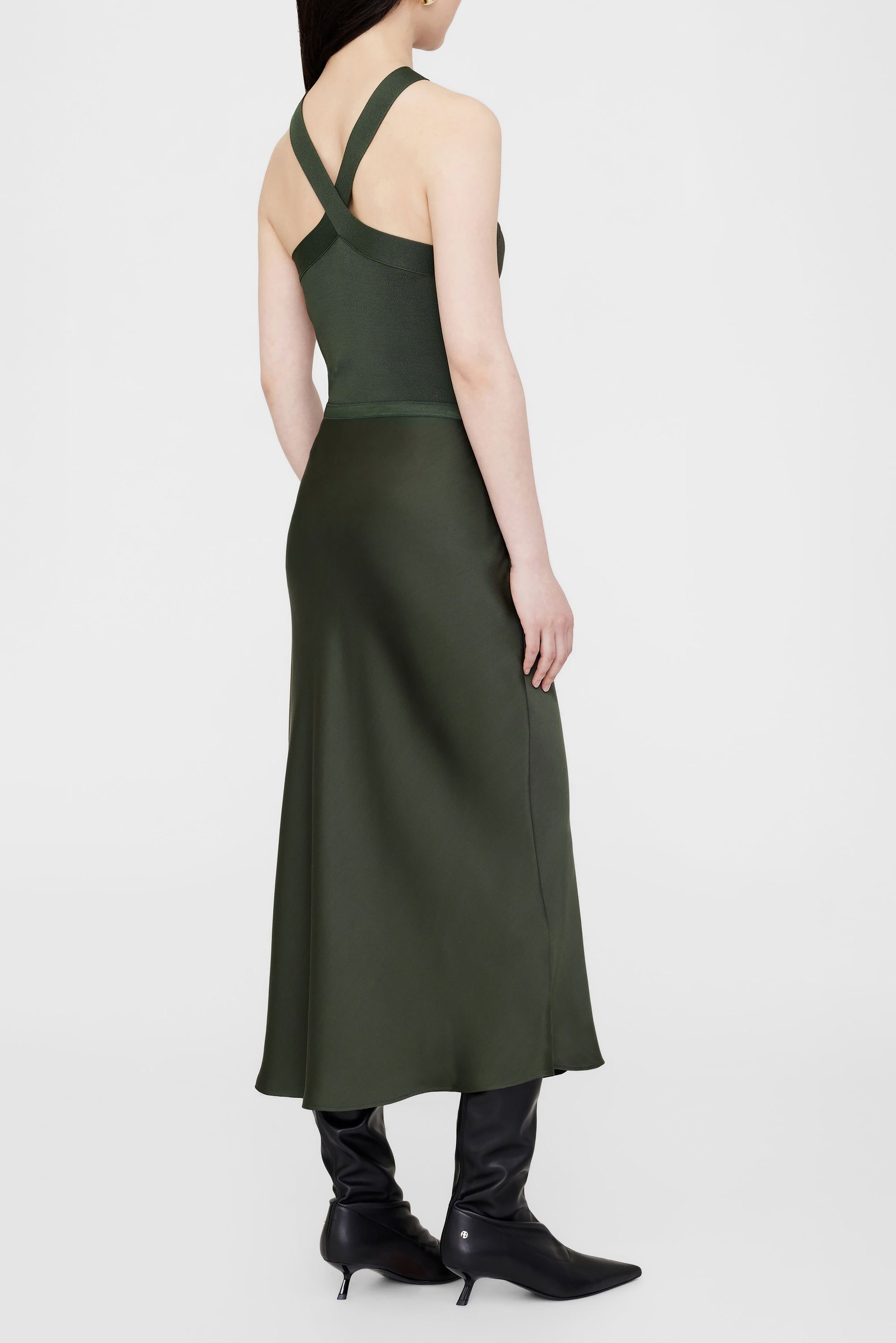 BAR SILK SKIRT - DARK OLIVE