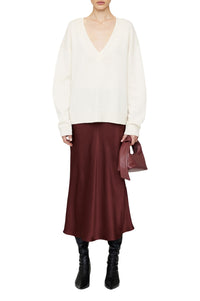Jupe midi Bar en soie - Burgundy