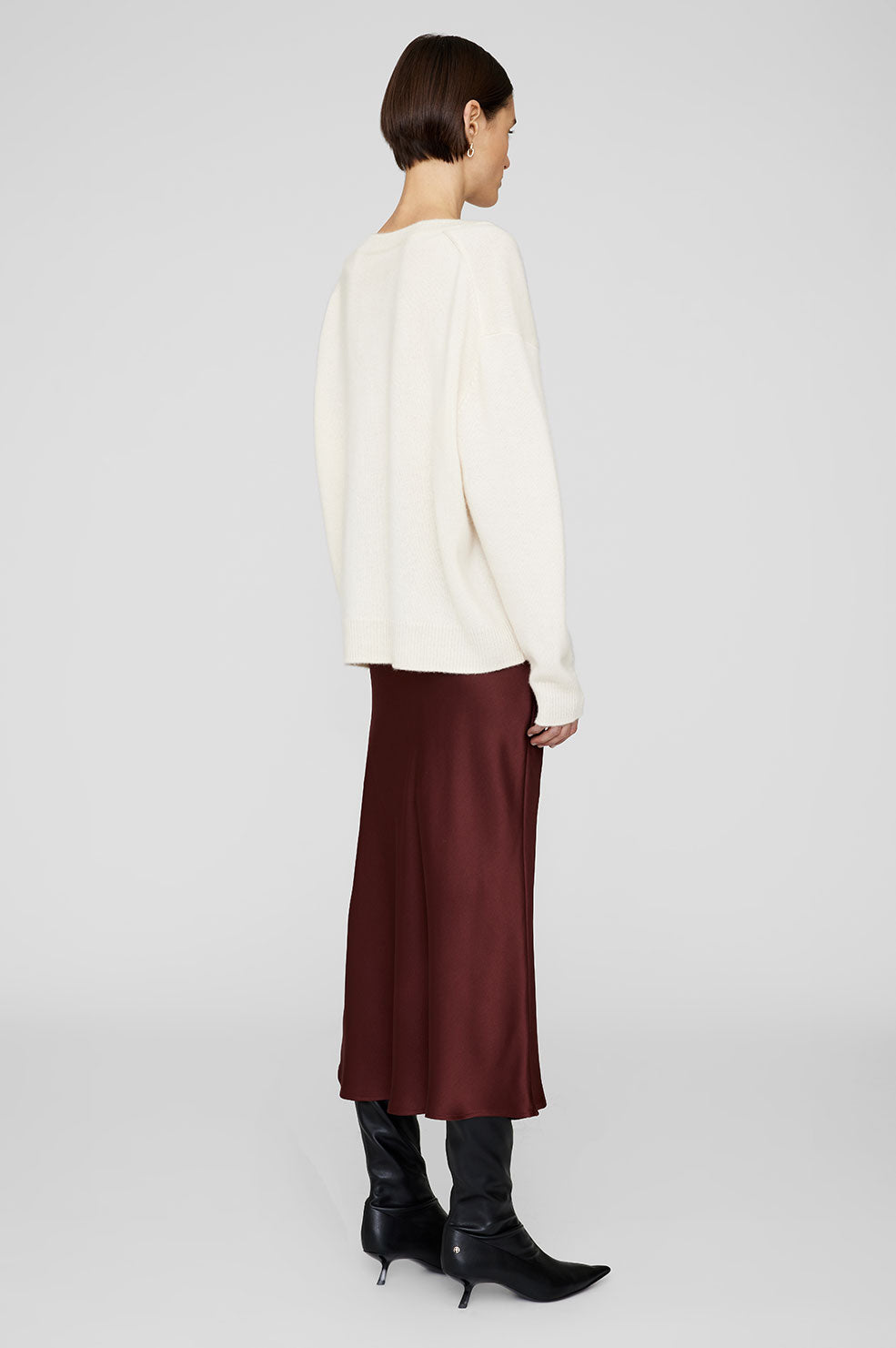 Jupe midi Bar en soie - Burgundy