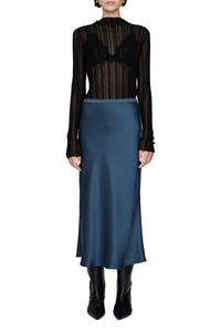 BAR SILK SKIRT - NAVY