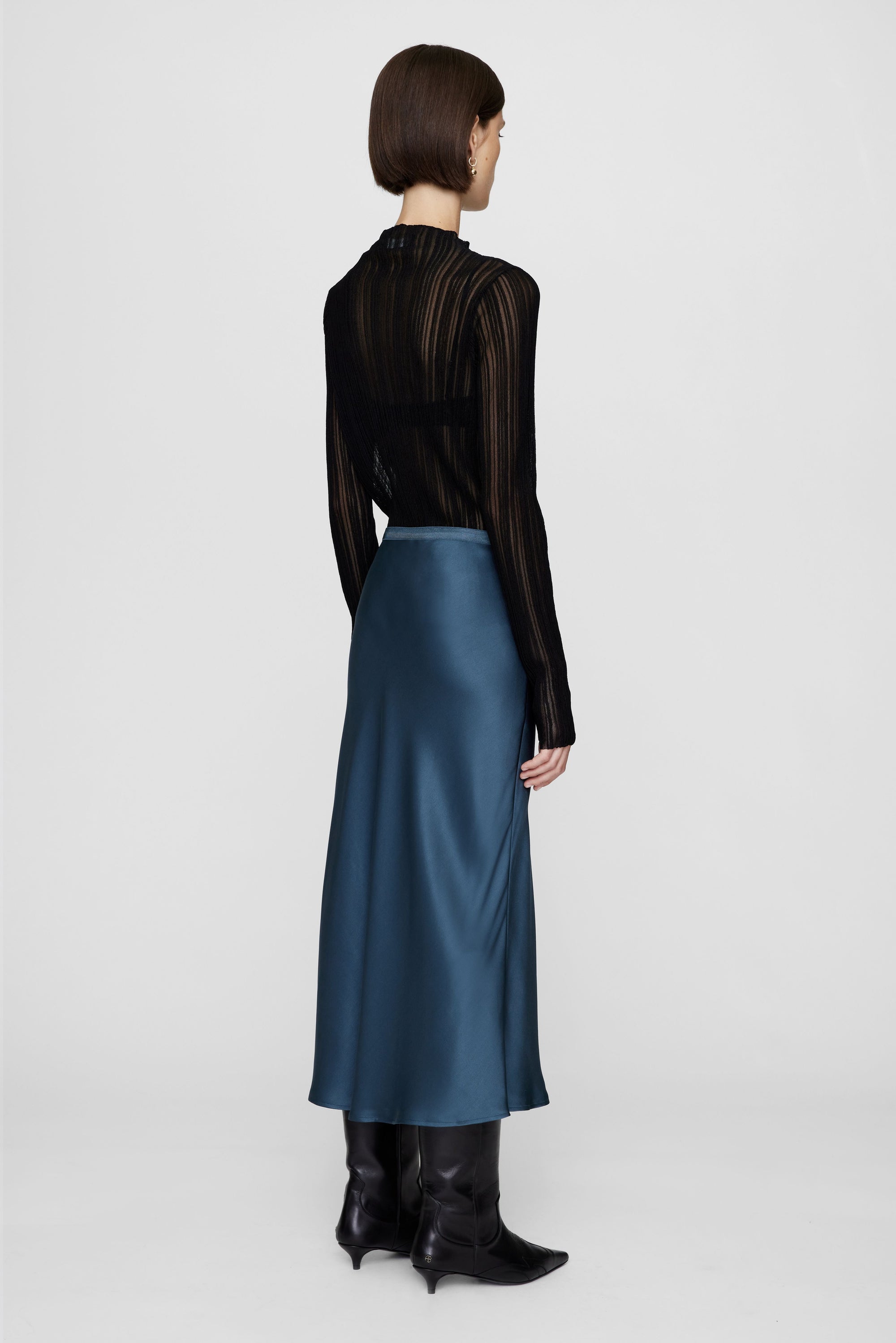 BAR SILK SKIRT - NAVY