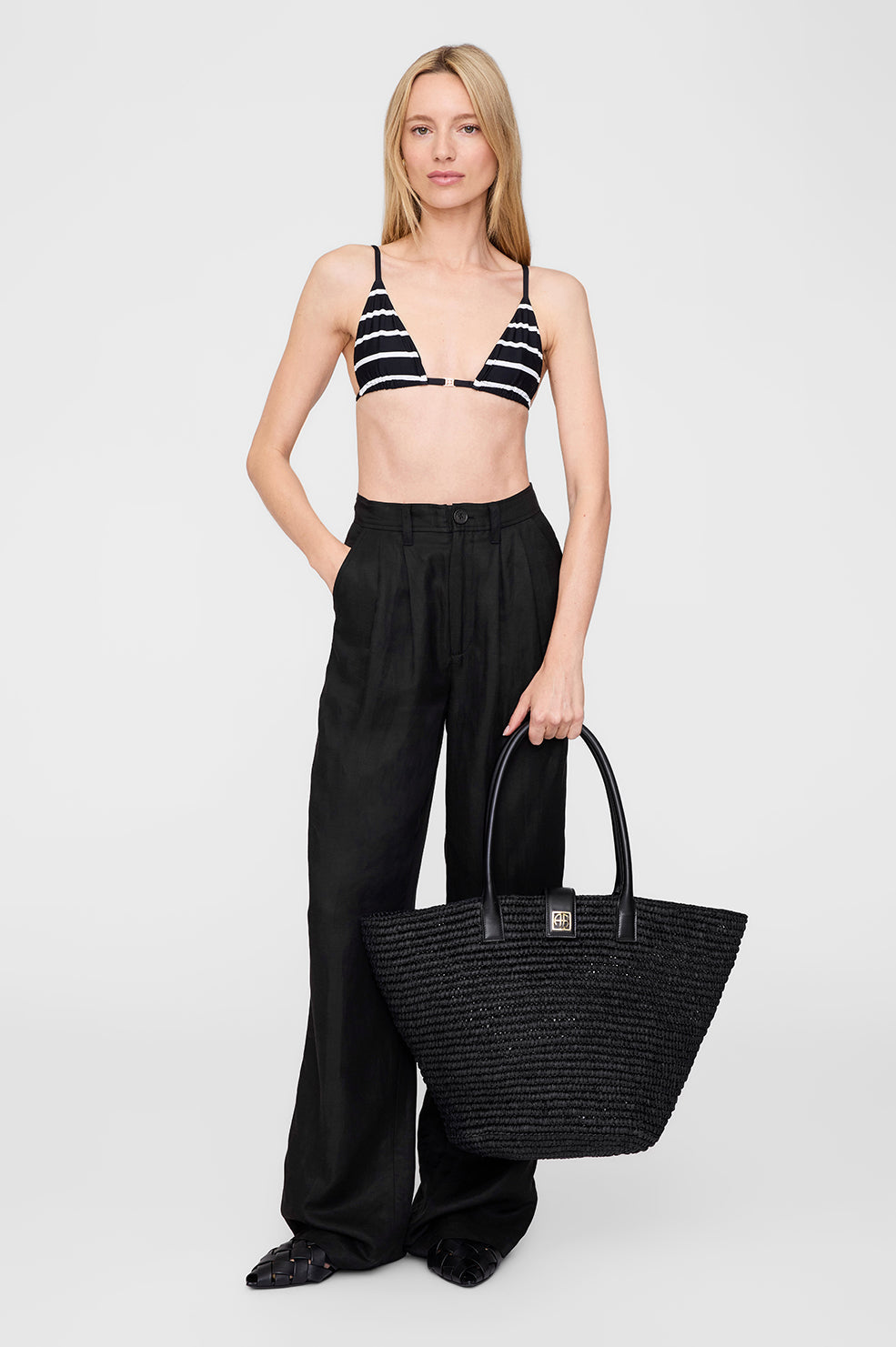 BELLAMY BIKINI TOP - BLACK AND WHITE STRIPE