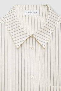 BRAXTON SHIRT - IVORY AND BLUE MONOGRAM STRIPE