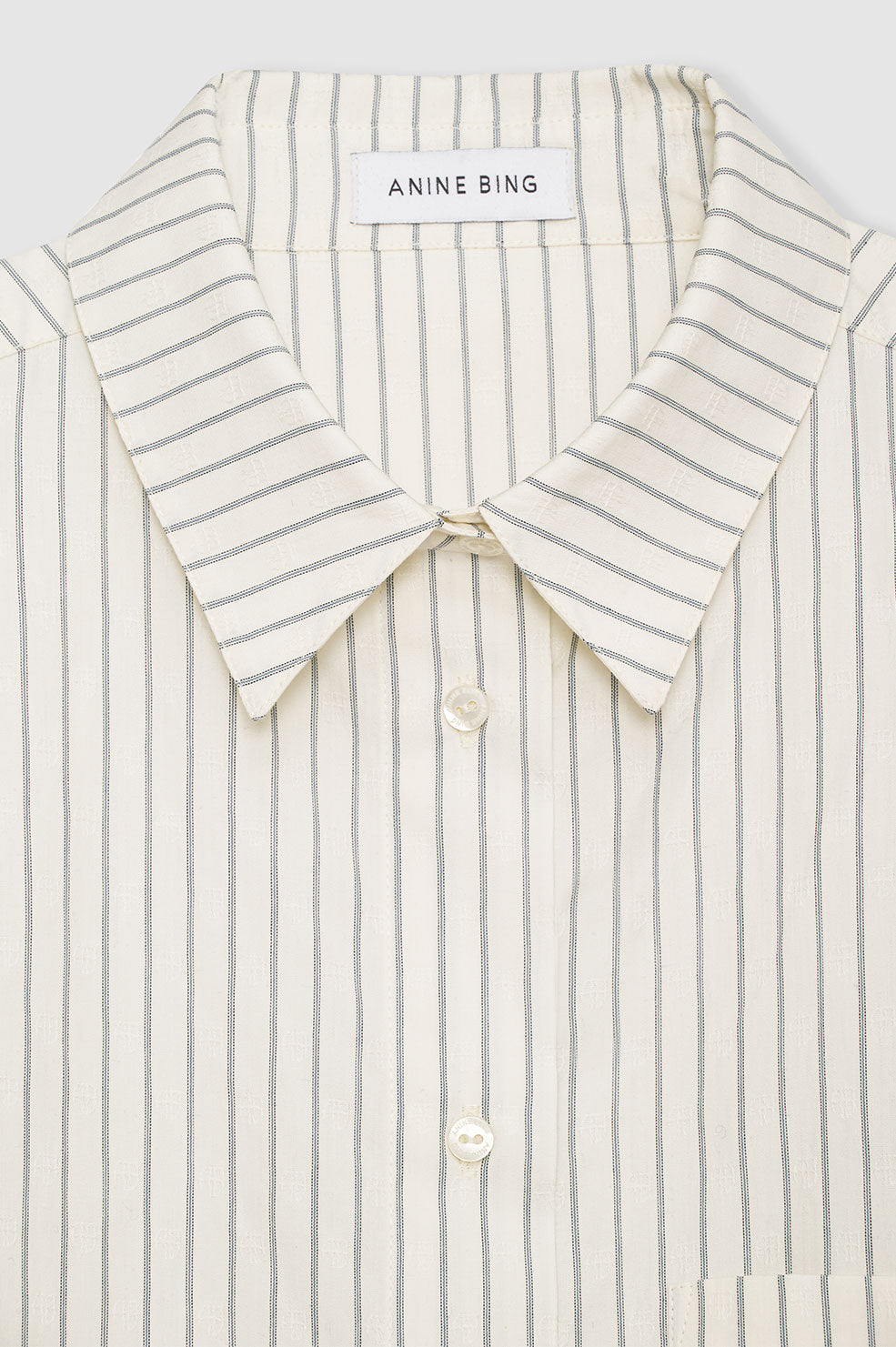 BRAXTON SHIRT - IVORY AND BLUE MONOGRAM STRIPE