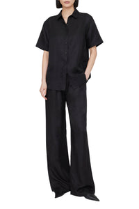 BRUNI SHIRT - BLACK LINEN BLEND