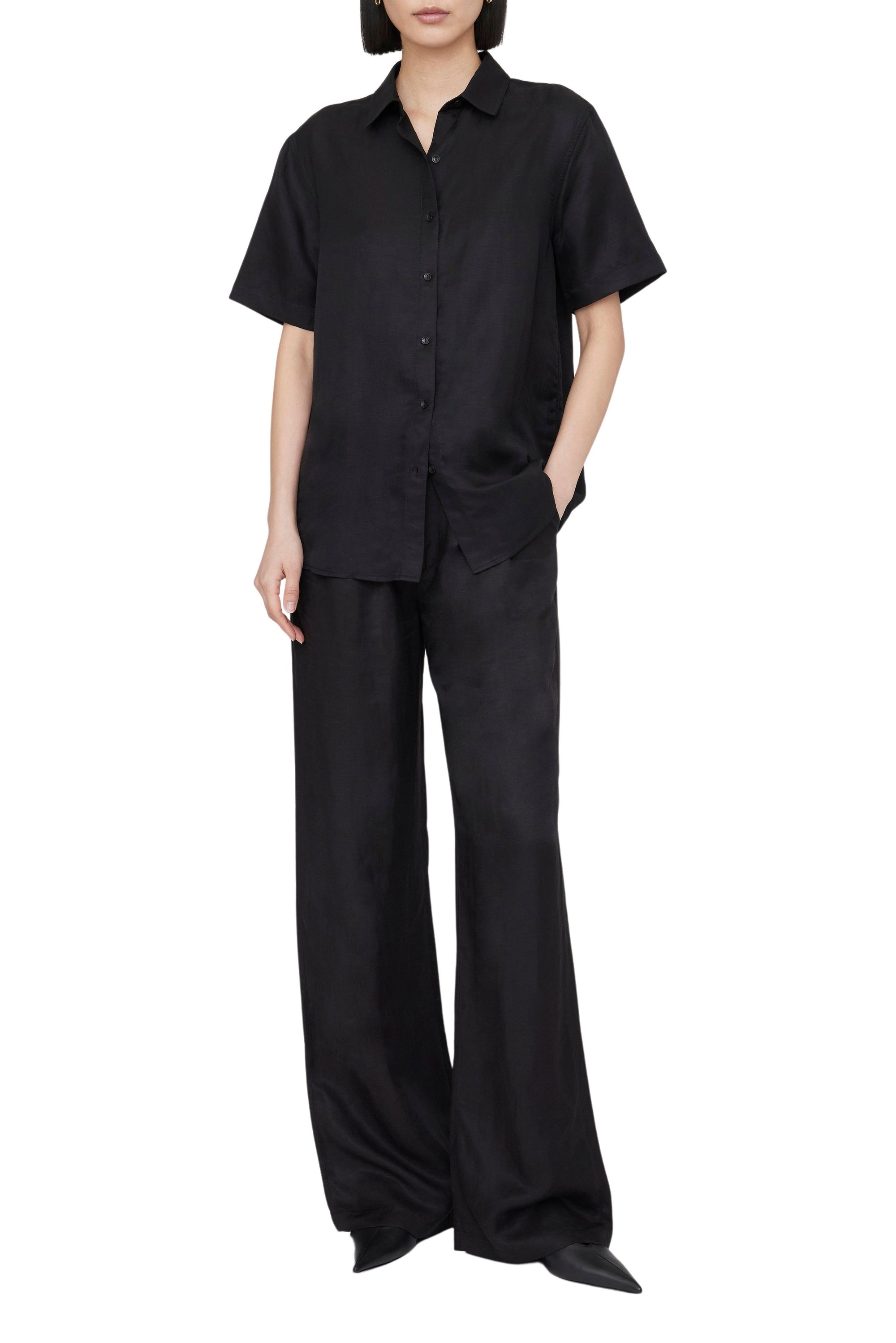 BRUNI SHIRT - BLACK LINEN BLEND