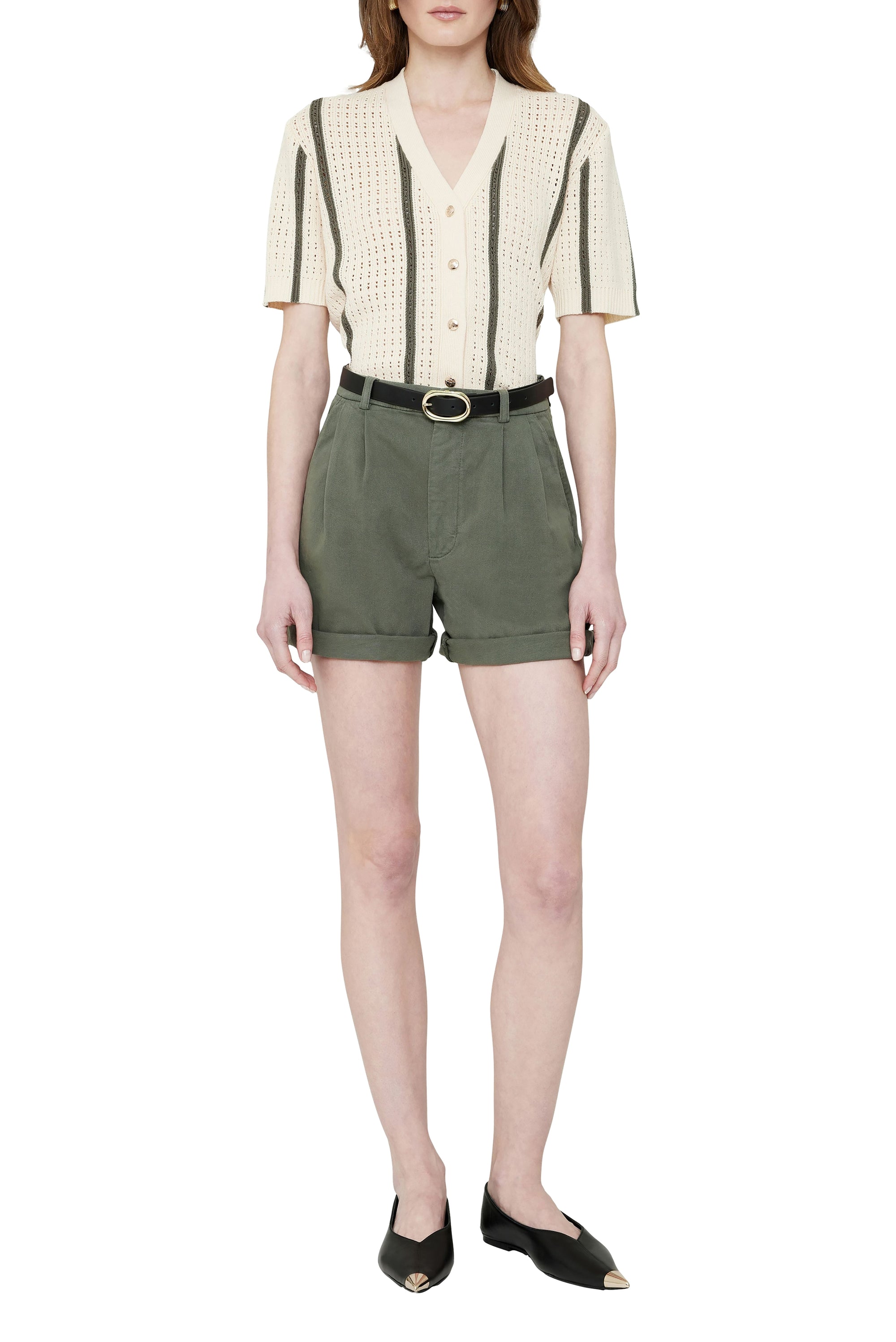 CAMRYN CARDIGAN - IVORY AND ARMY GREEN STRIPE