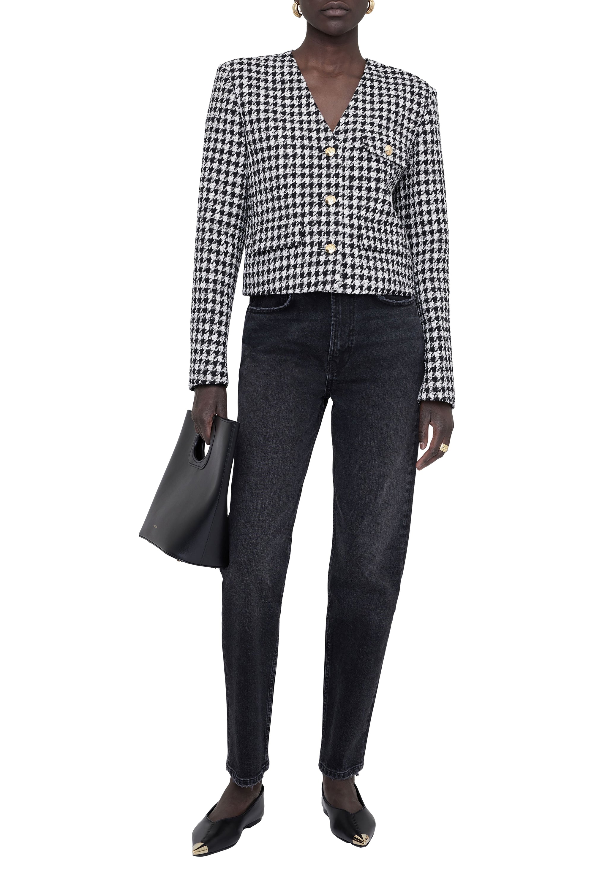 CARA JACKET - CREAM AND BLACK HOUNDSTOOTH