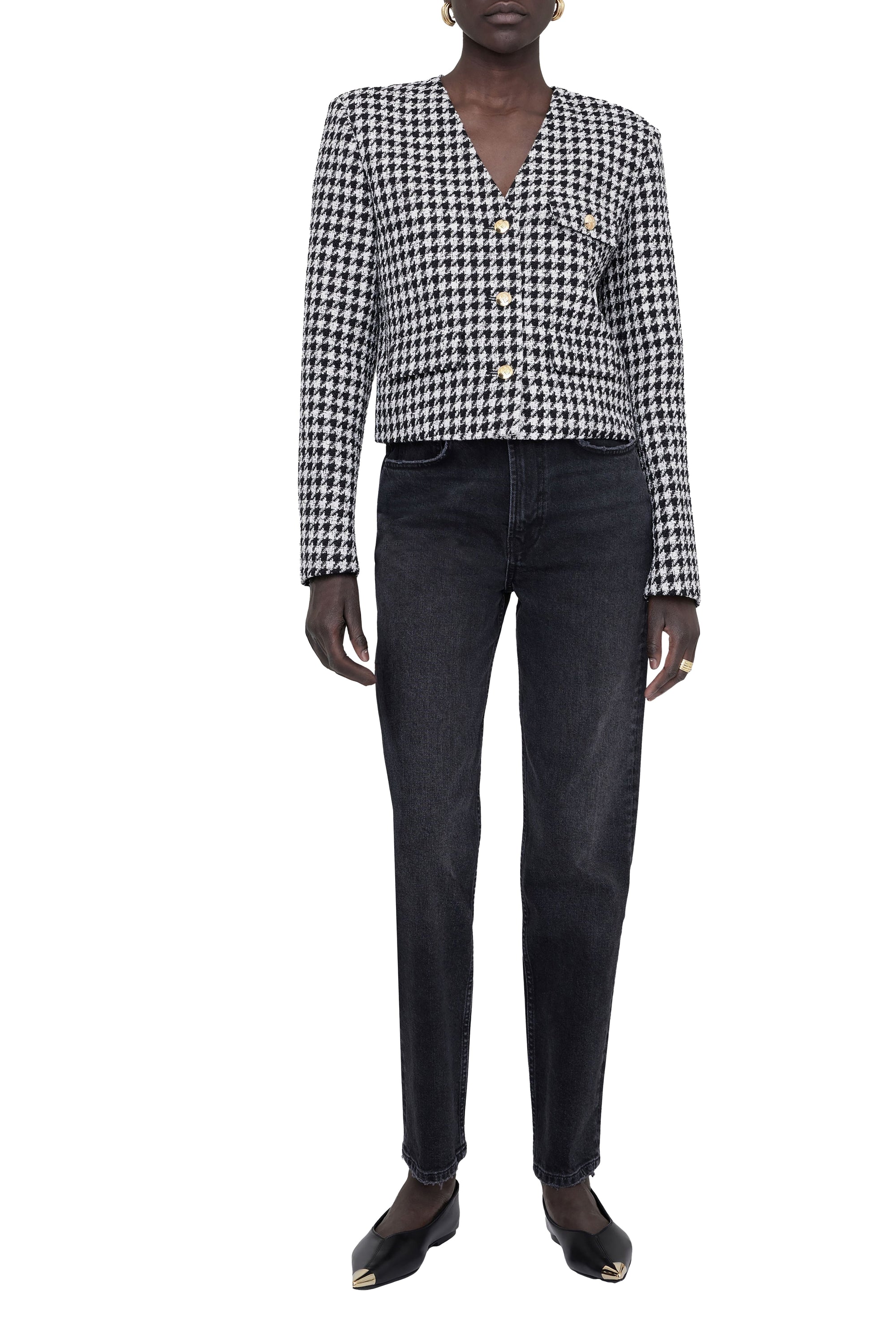 CARA JACKET - CREAM AND BLACK HOUNDSTOOTH