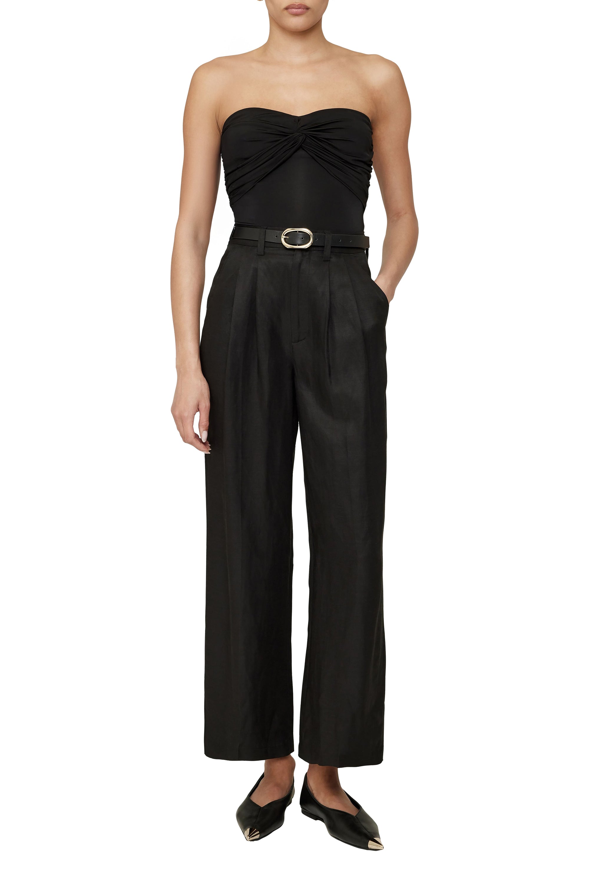 CARRIE ANKLE PANT - BLACK LINEN BLEND