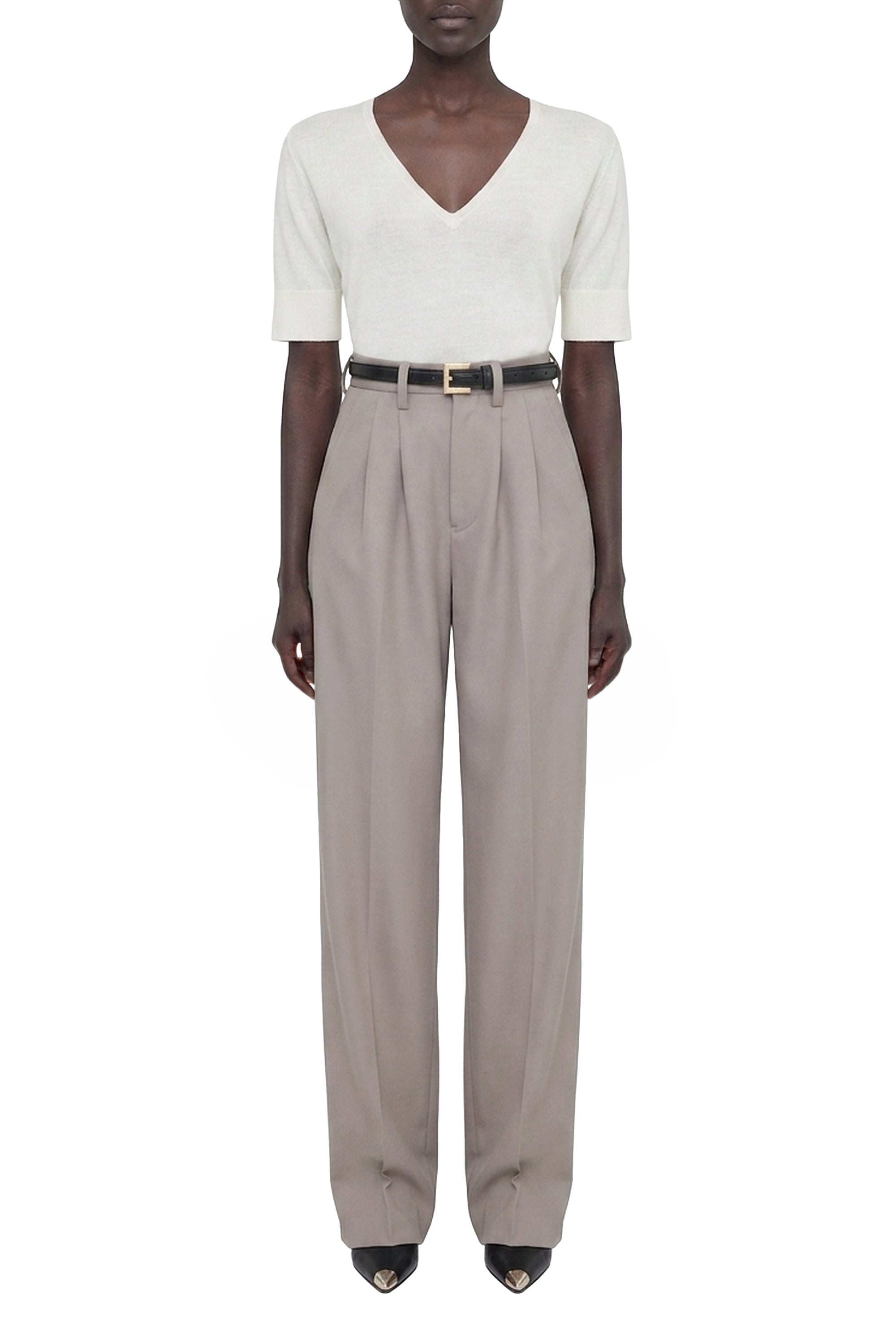 Carrie high-waisted wool trousers - Taupe