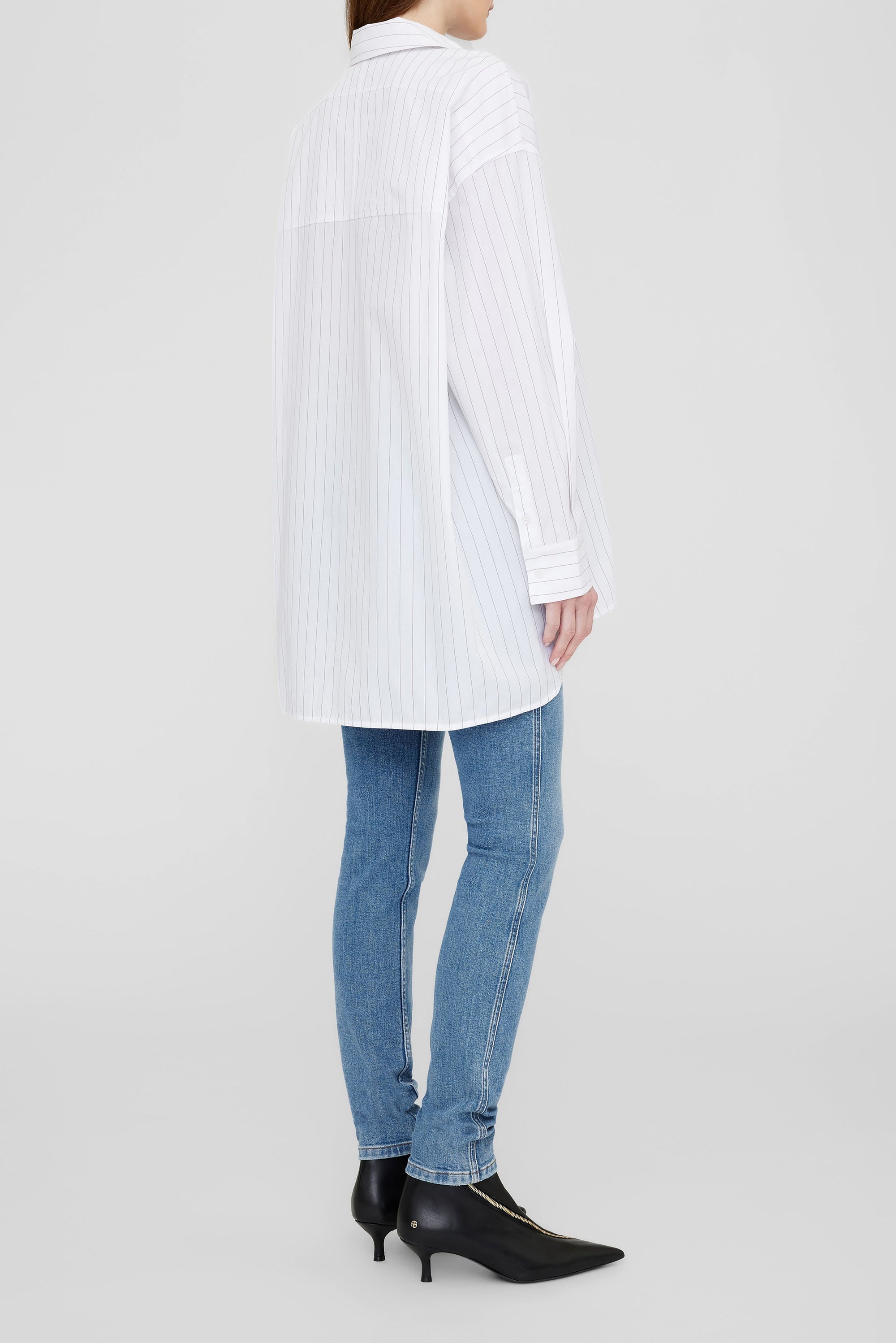 CHRISSY SHIRT - WHITE AND TAUPE STRIPE