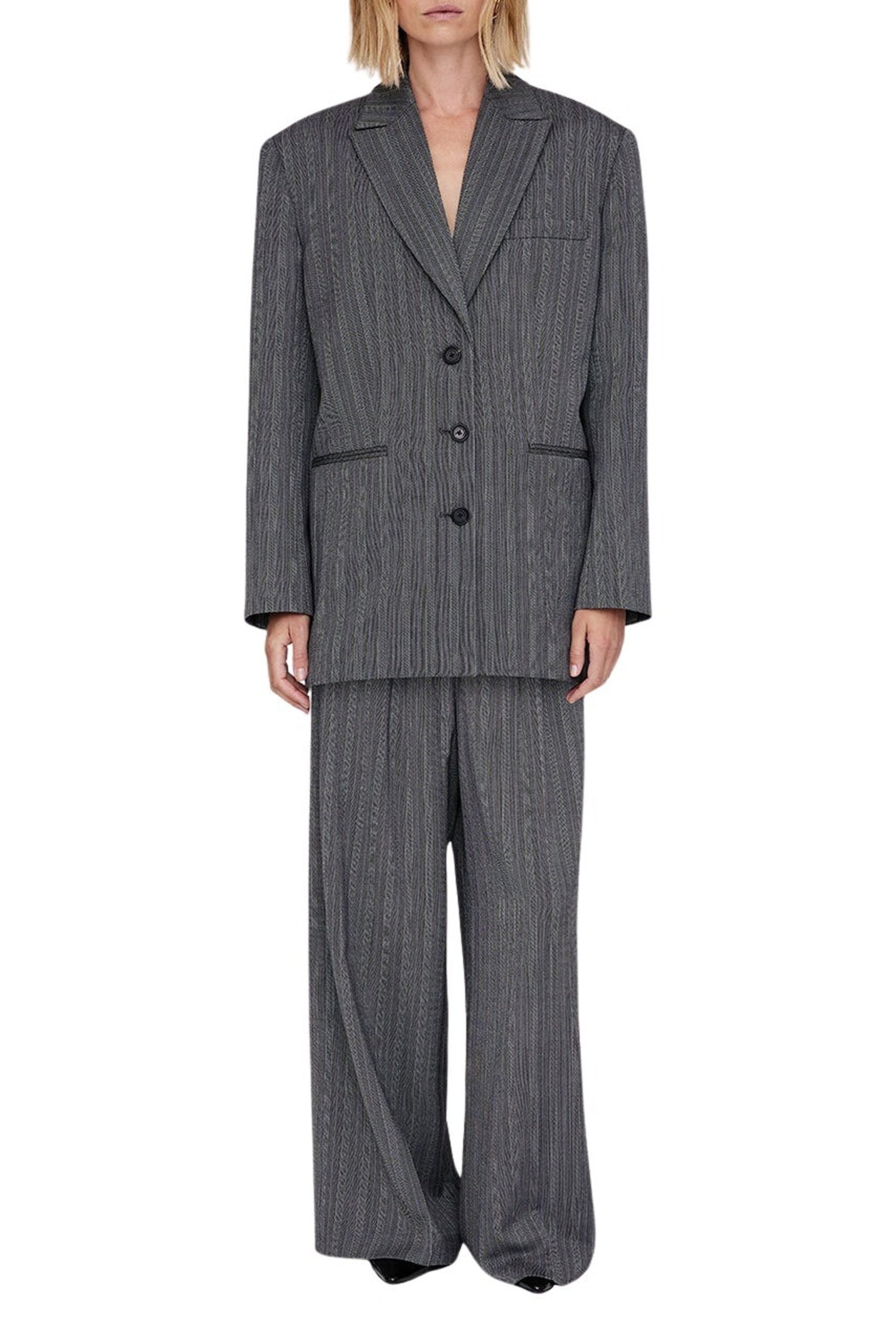 9qty NEW / DECLAN BLAZER - BLACK AND GREY STRIPE