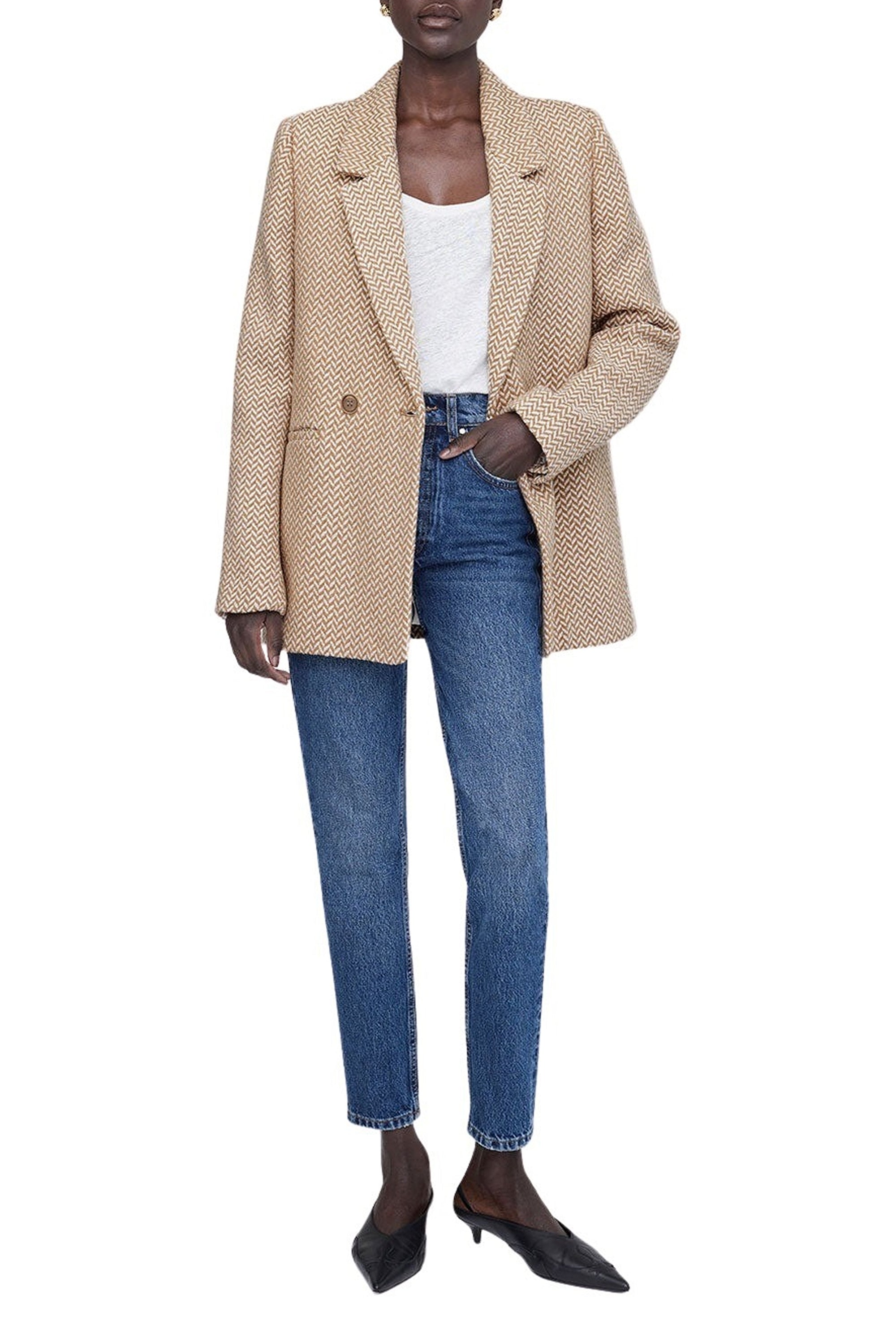 10qty NEW / FISHBONE BLAZER - TAN AND CREAM