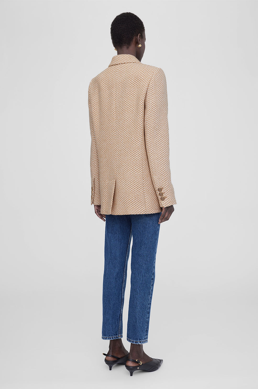 10qty NEW / FISHBONE BLAZER - TAN AND CREAM