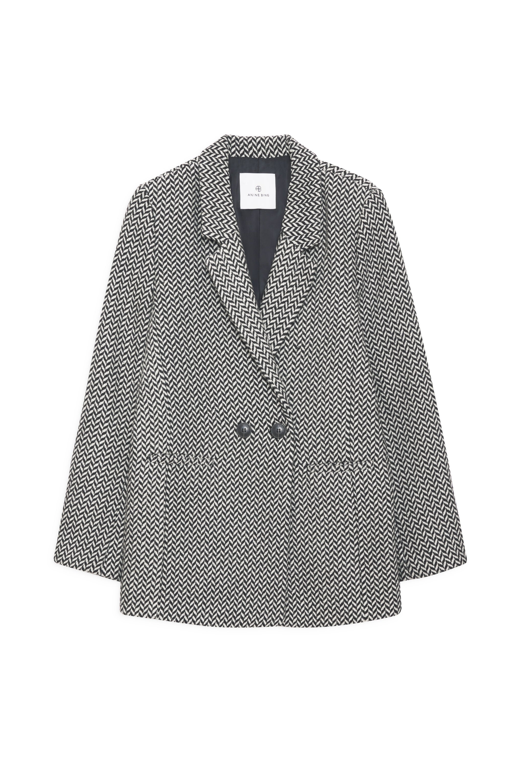 FISHBONE BLAZER - BLACK AND OFF WHITE