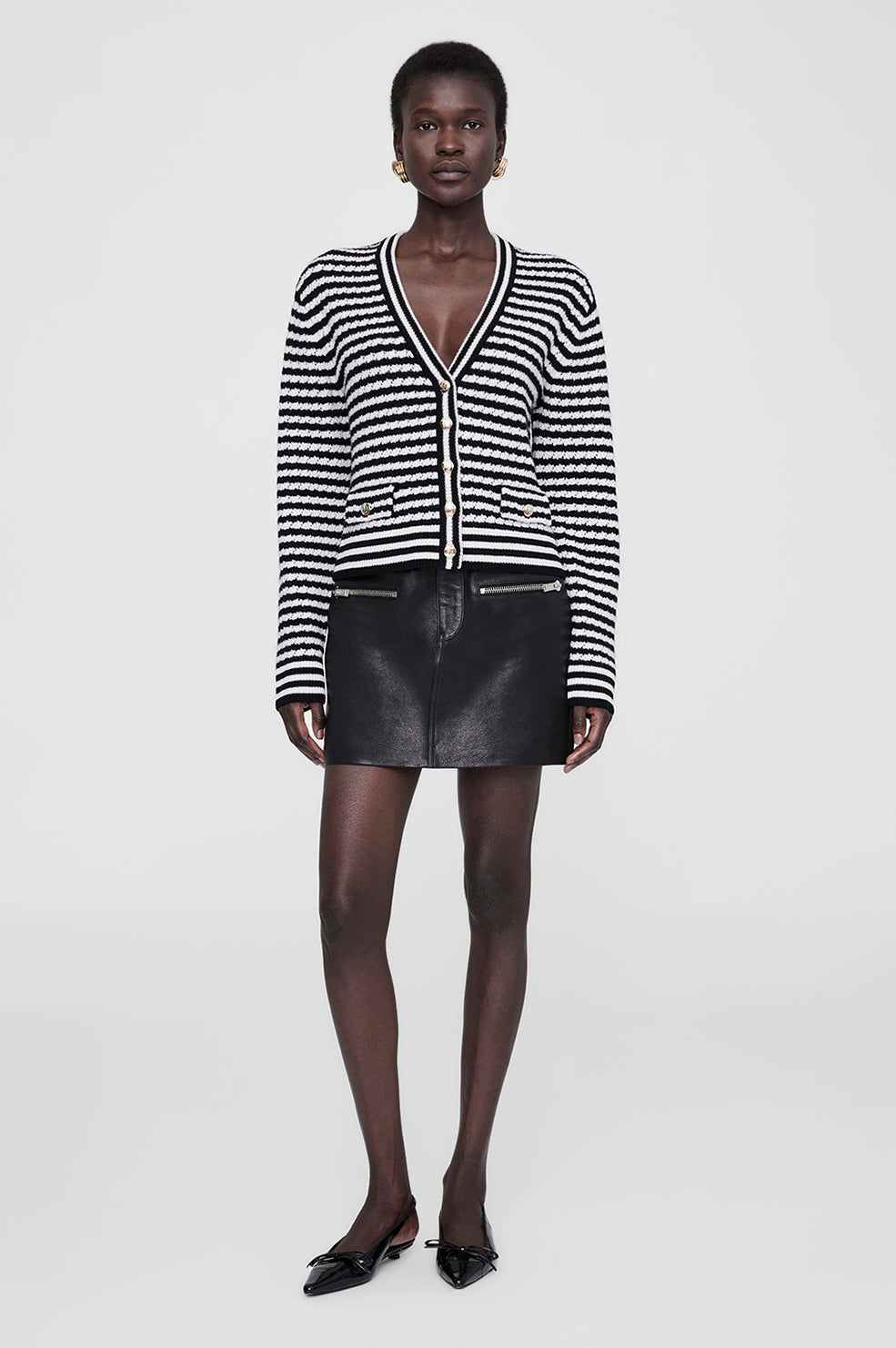 GWEN CARDIGAN - BLACK AND IVORY STRIPE
