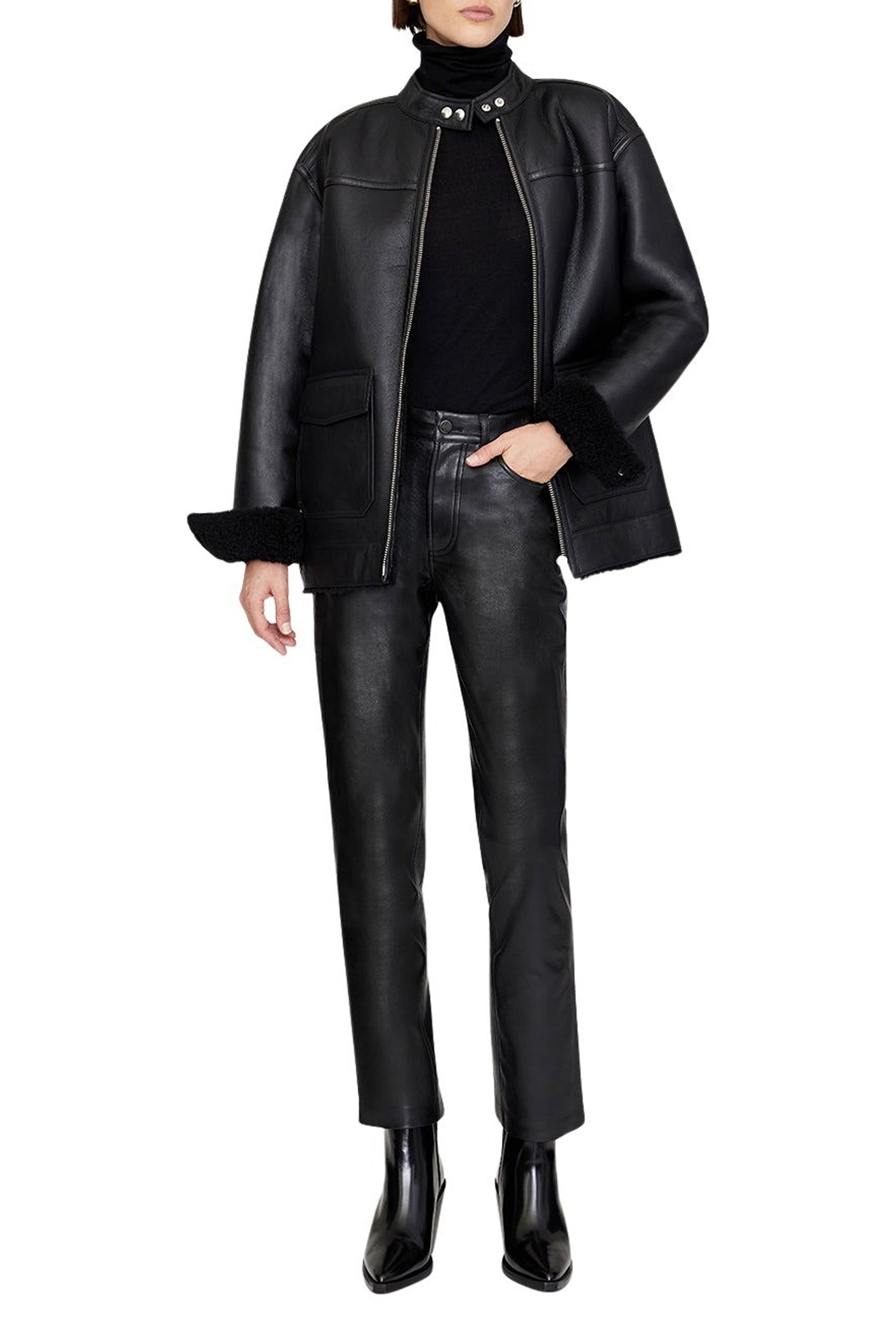 HENRY JACKET - BLACK LEATHER WITH SHEARLING