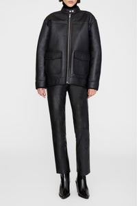 17qty NEW / HENRY JACKET - BLACK LEATHER WITH SHEARLING