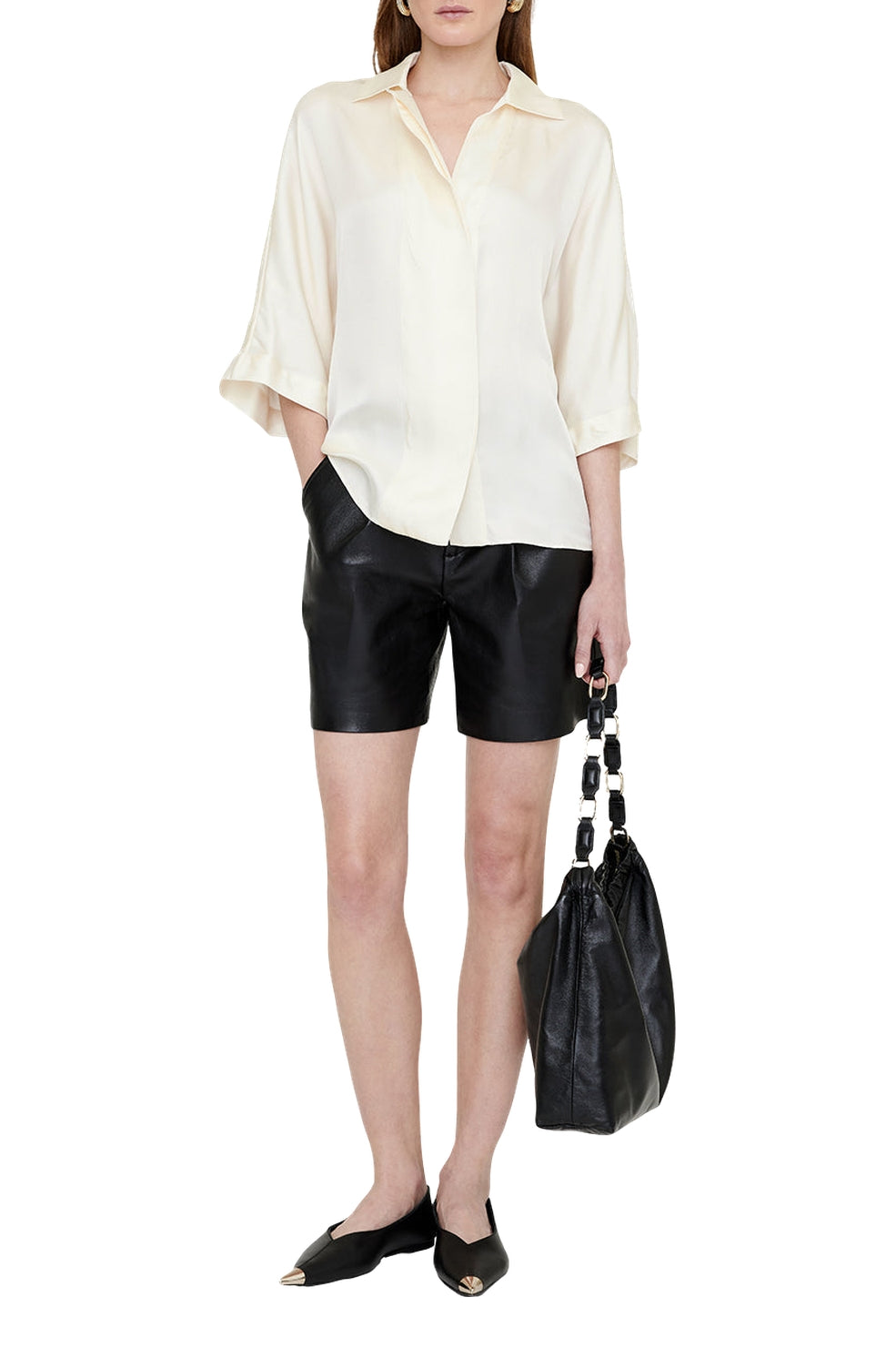 Chemise à manches courtes Julia en soie - Ecru