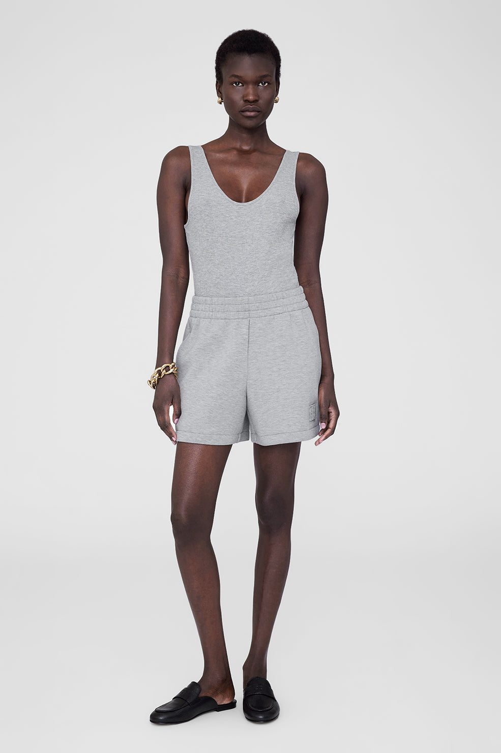 KAM SHORT FRAMED MONOGRAM - HEATHER GREY