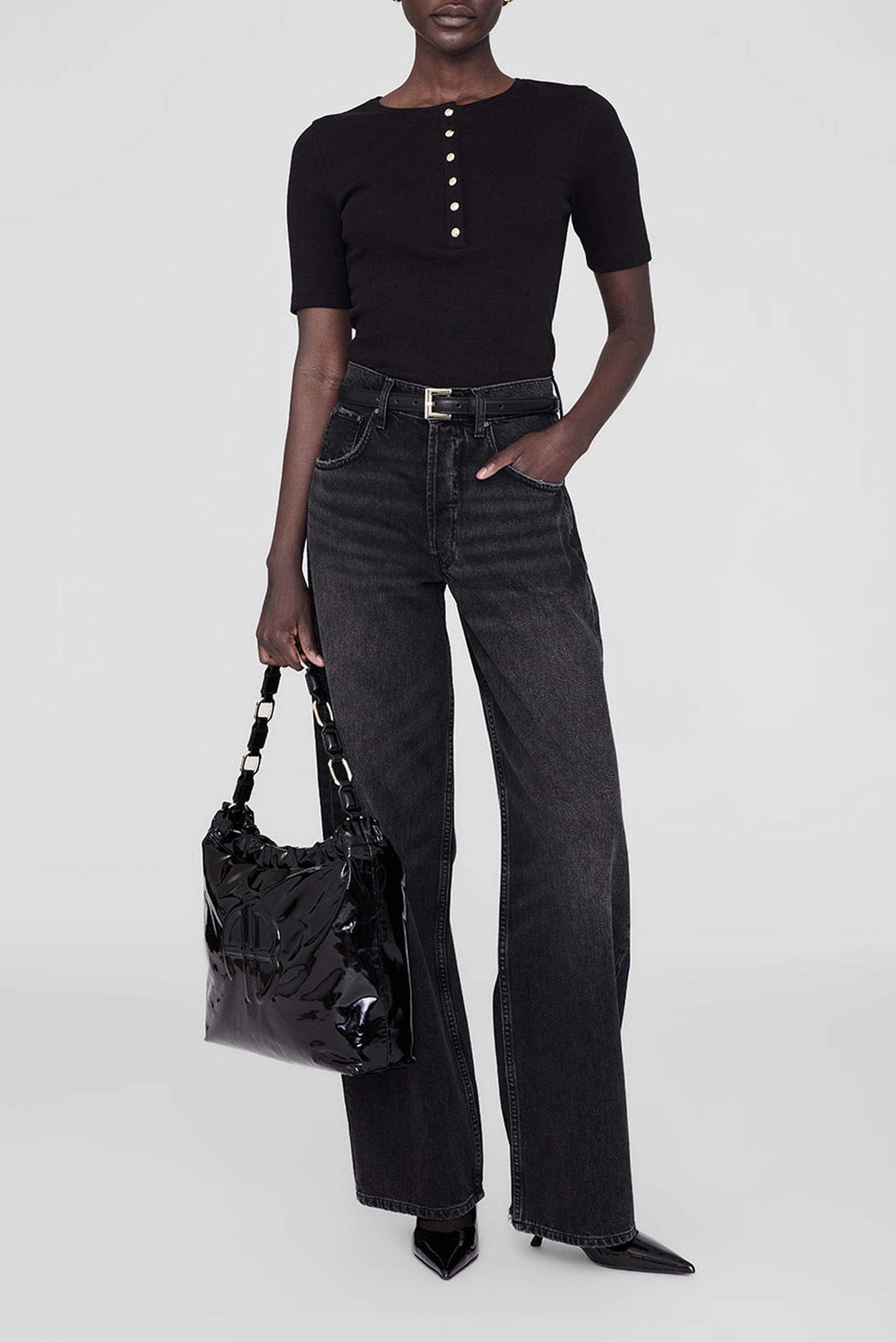 KATE SHOULDER BAG - HIGH-SHINE BLACK