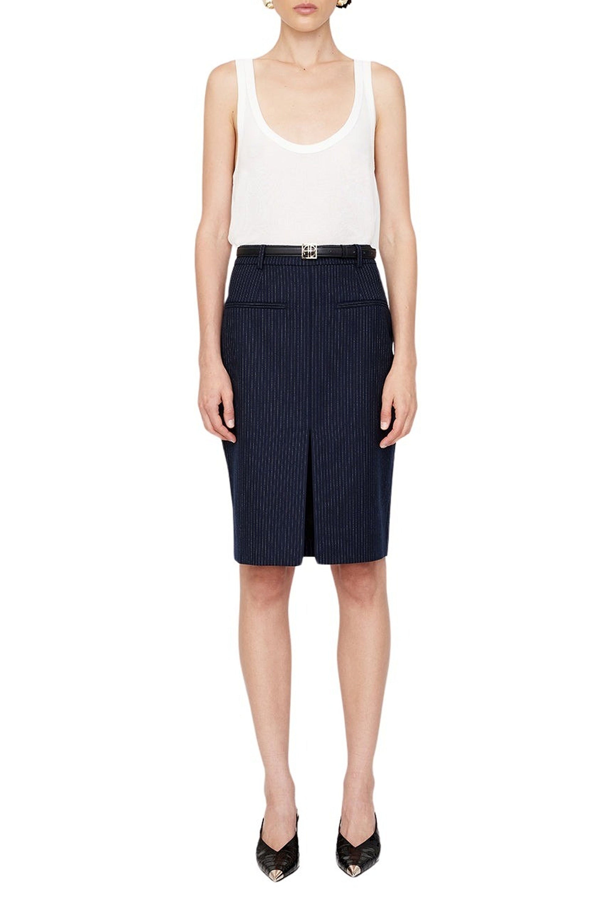 9qty NEW / KORA SKIRT - NAVY PINSTRIPE