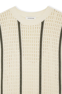LANIE DRESS - IVORY AND ARMY GREEN STRIPE