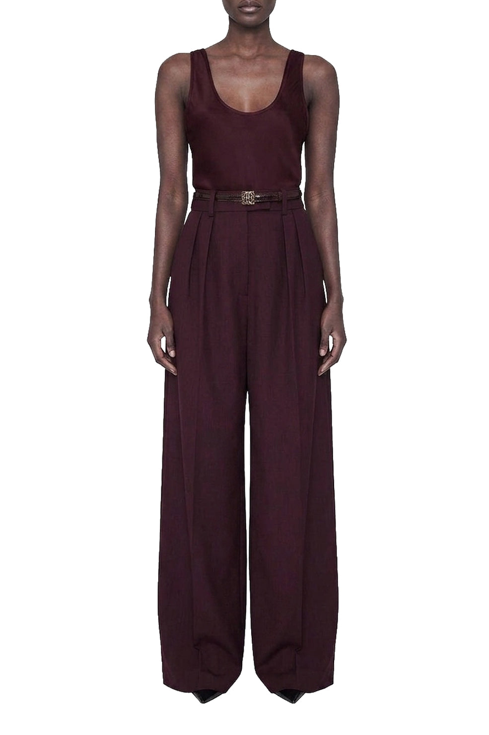 Lou high-waisted wool blend trousers - Burgundy